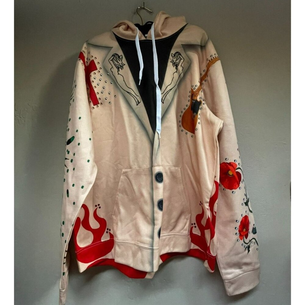 Zootop Bear Mens Size Large Western Design Hoodie Pullover Jacket US Lightweight